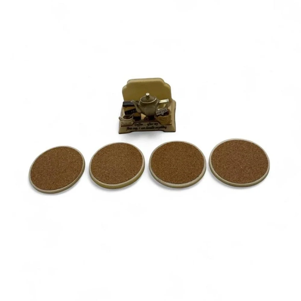 Vintage Coffee Coaster Set Cream 3D Sculpted Base 4pc